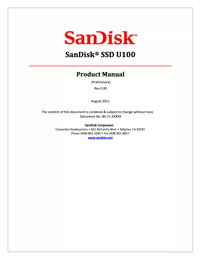 Page 1 de la notice Manuel utilisateur Sandisk SSD 64 GB