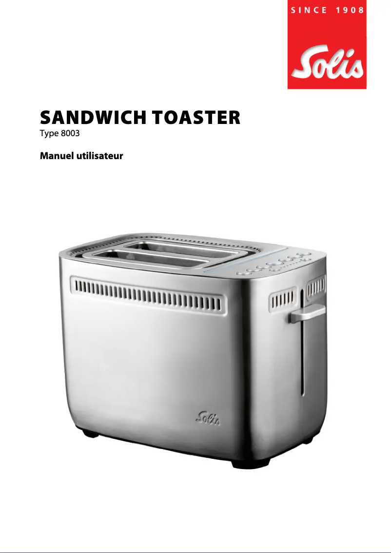 Page 1 de la notice Manuel utilisateur Solis Sandwich Toaster 8003