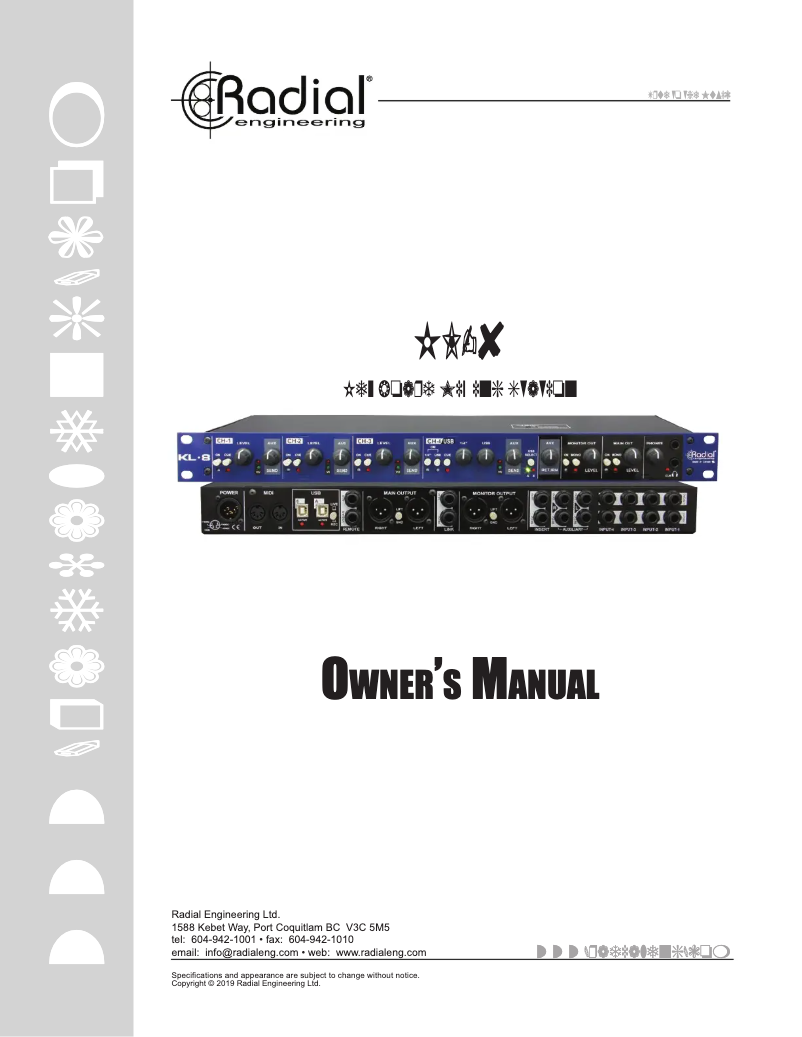 Page 1 de la notice Manuel utilisateur Radial Engineering KL-8