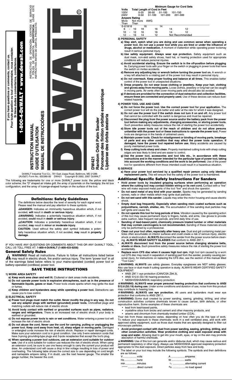 Page n°1 - Manuel utilisateur DeWalt DW421