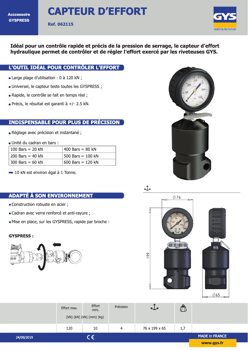Page n°1 - Fiche technique GYS Gyspress