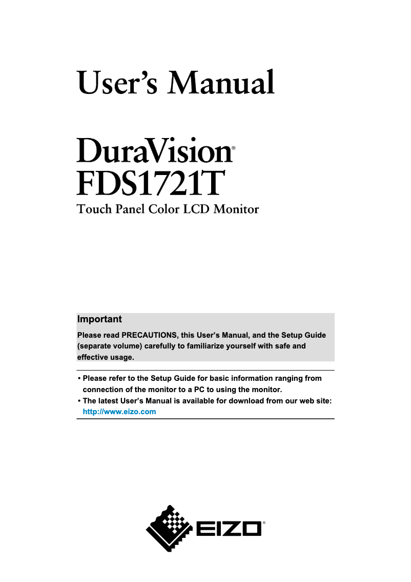 Page 1 de la notice Manuel utilisateur Eizo DuraVision FDS1721T