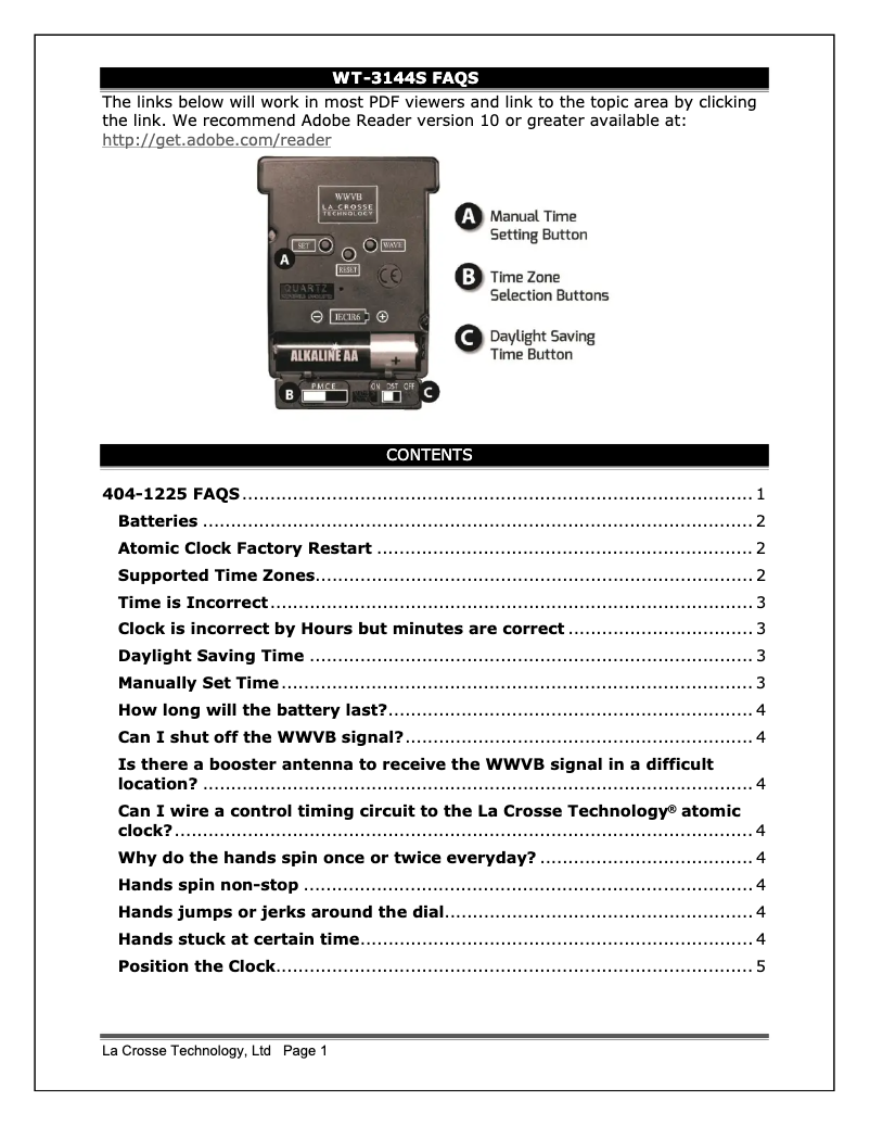 Page 1 de la notice FAQ La Crosse Technology WT-3144S