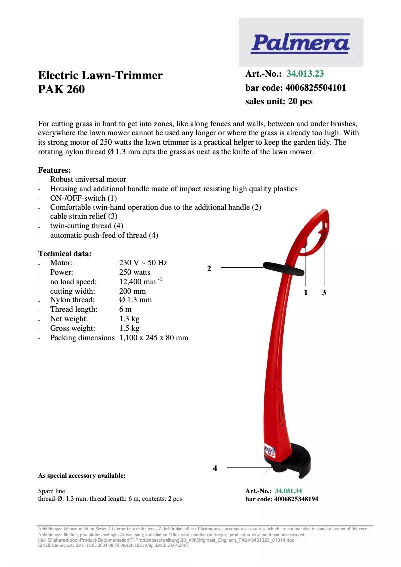 Image de la première page du manuel de l'appareil PAK 260