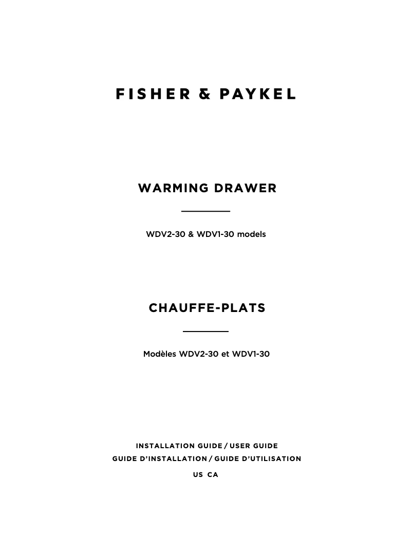 Page n°1 - Instructions / montage Fisher & Paykel WDV230N