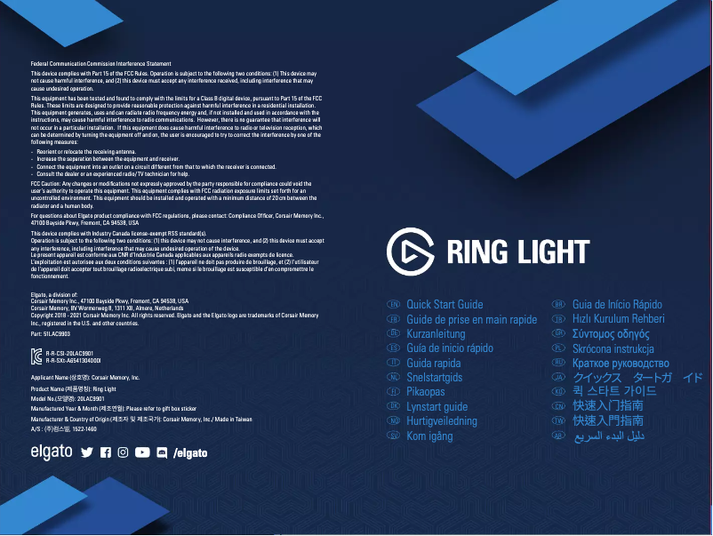 Page n°1 - Manuel utilisateur Elgato Ring Light