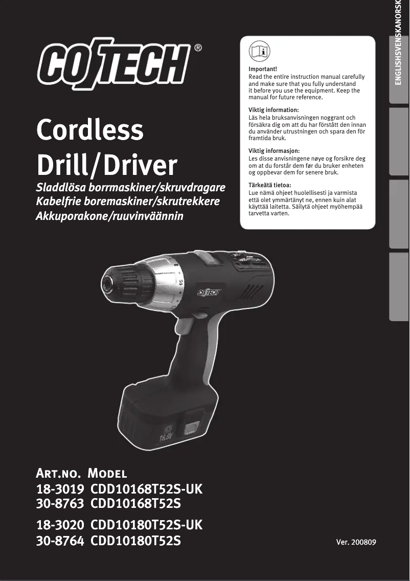 Page 1 de la notice Manuel utilisateur Cotech CDD10180T52S