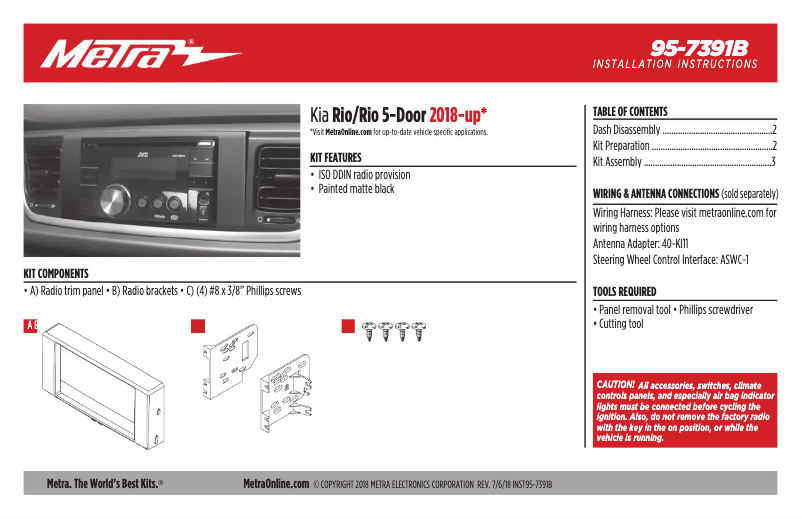 Page n°1 - Manuel utilisateur Metra 95-7391B