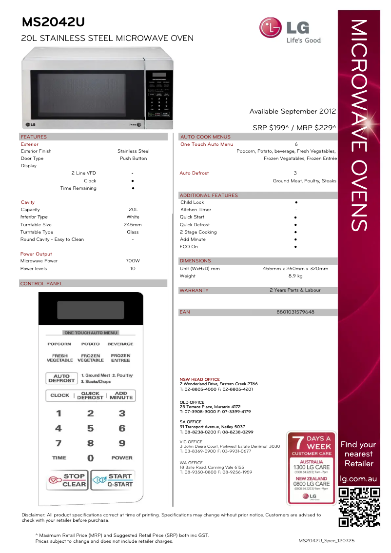 Page 1 de la notice Fiche technique LG MS2042U