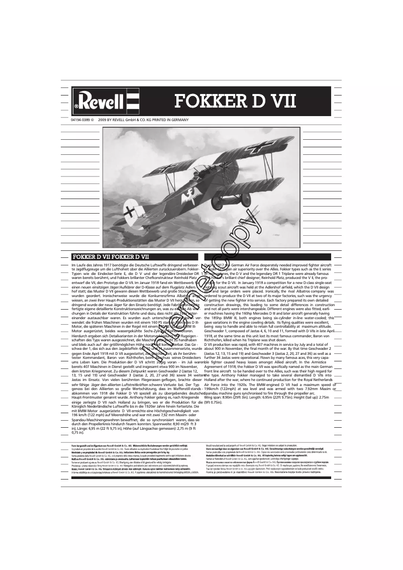 Page n°1 - Manuel utilisateur Revell Fokker D VII
