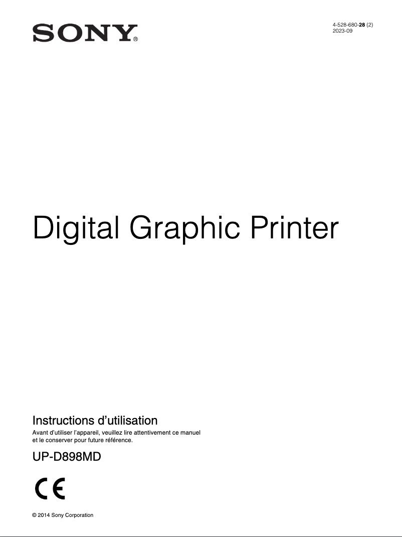 Page 1 de la notice Manuel utilisateur Sony UP-D898MD