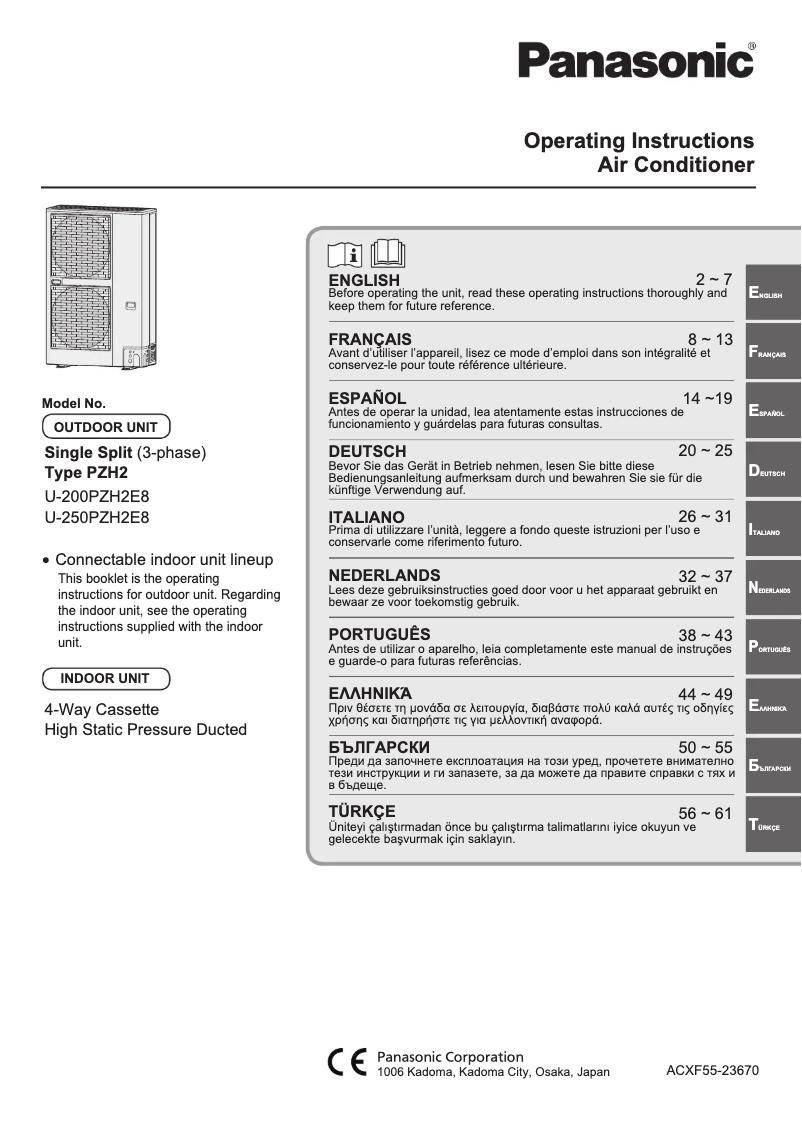 Page n°1 - Manuel utilisateur Panasonic U-250PZH2E8