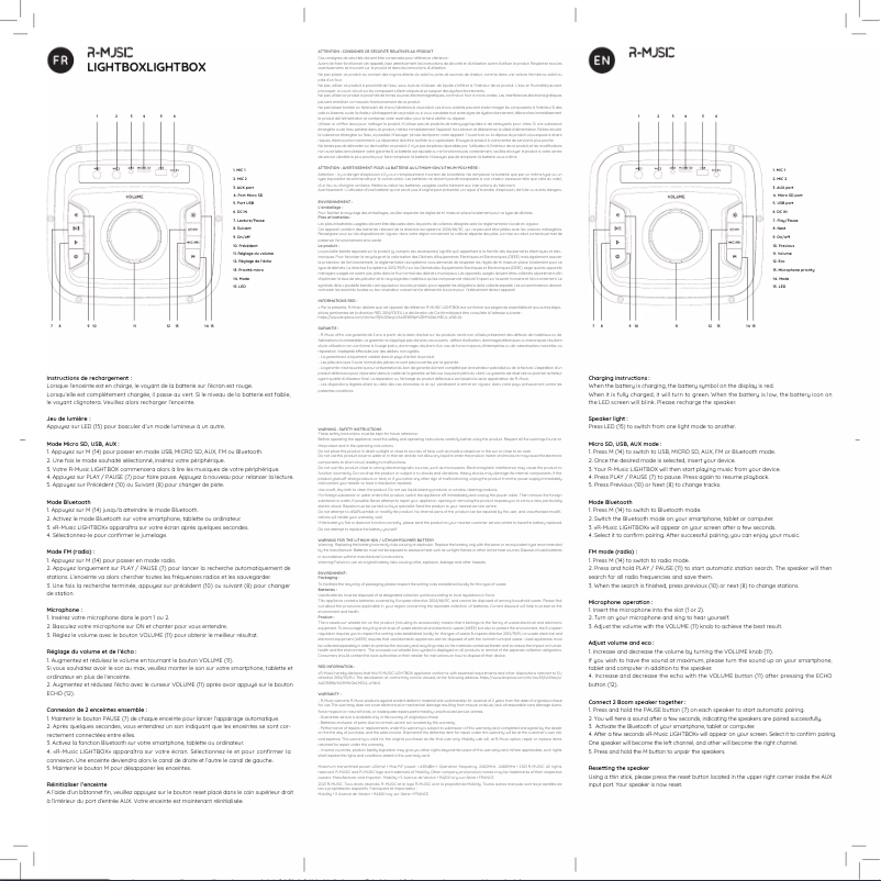 Page 1 de la notice Manuel utilisateur R-MUSIC LIGHTBOX