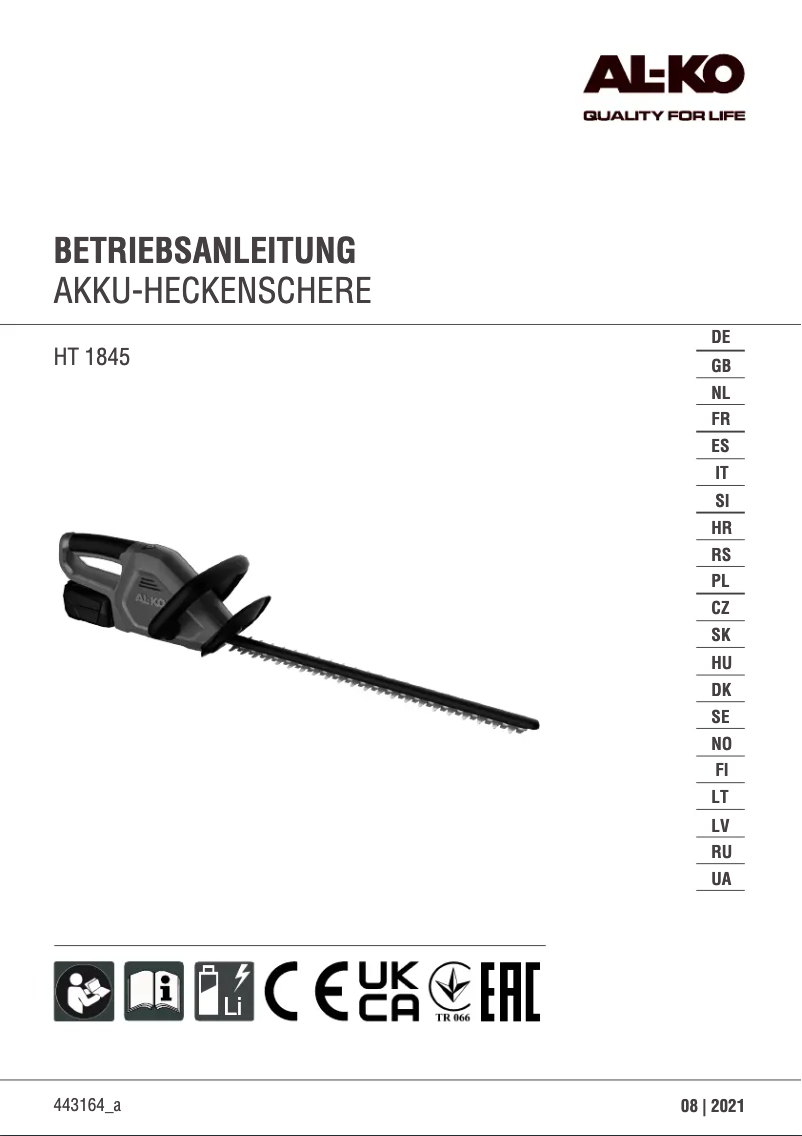 Page n°1 - Manuel utilisateur AL-KO HT 1845
