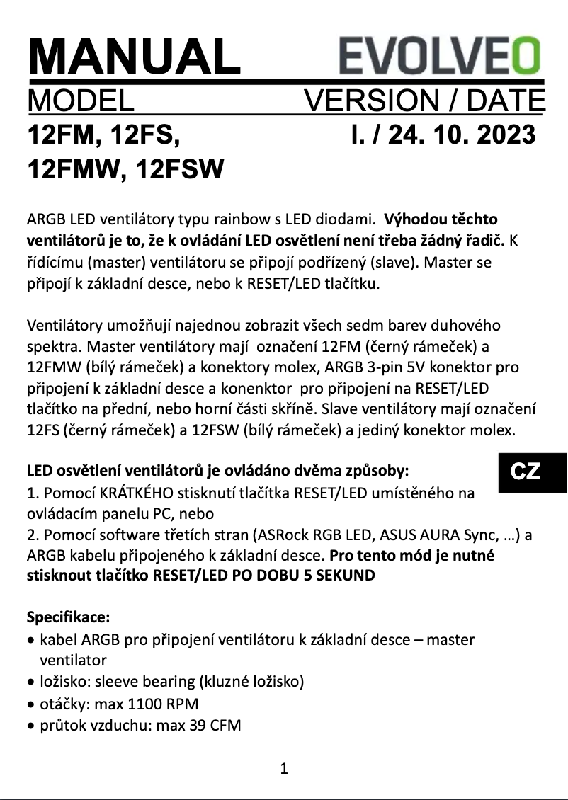 Image de la première page du manuel de l'appareil 12FS