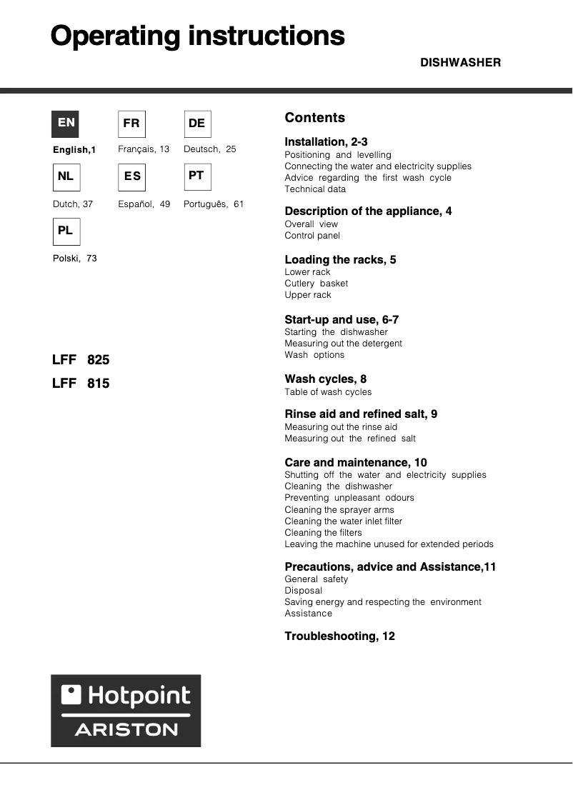 Image de la première page du manuel de l'appareil LFF 825