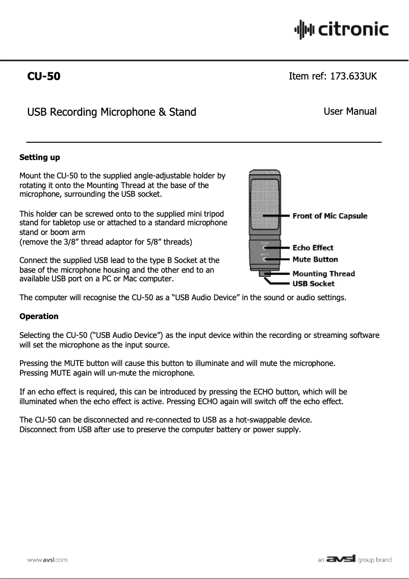 Page n°1 - Manuel utilisateur Citronic CU-50