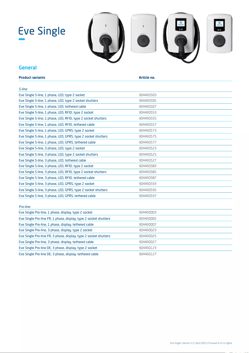 Page 1 de la notice Fiche technique Alfen Eve Single Pro-line