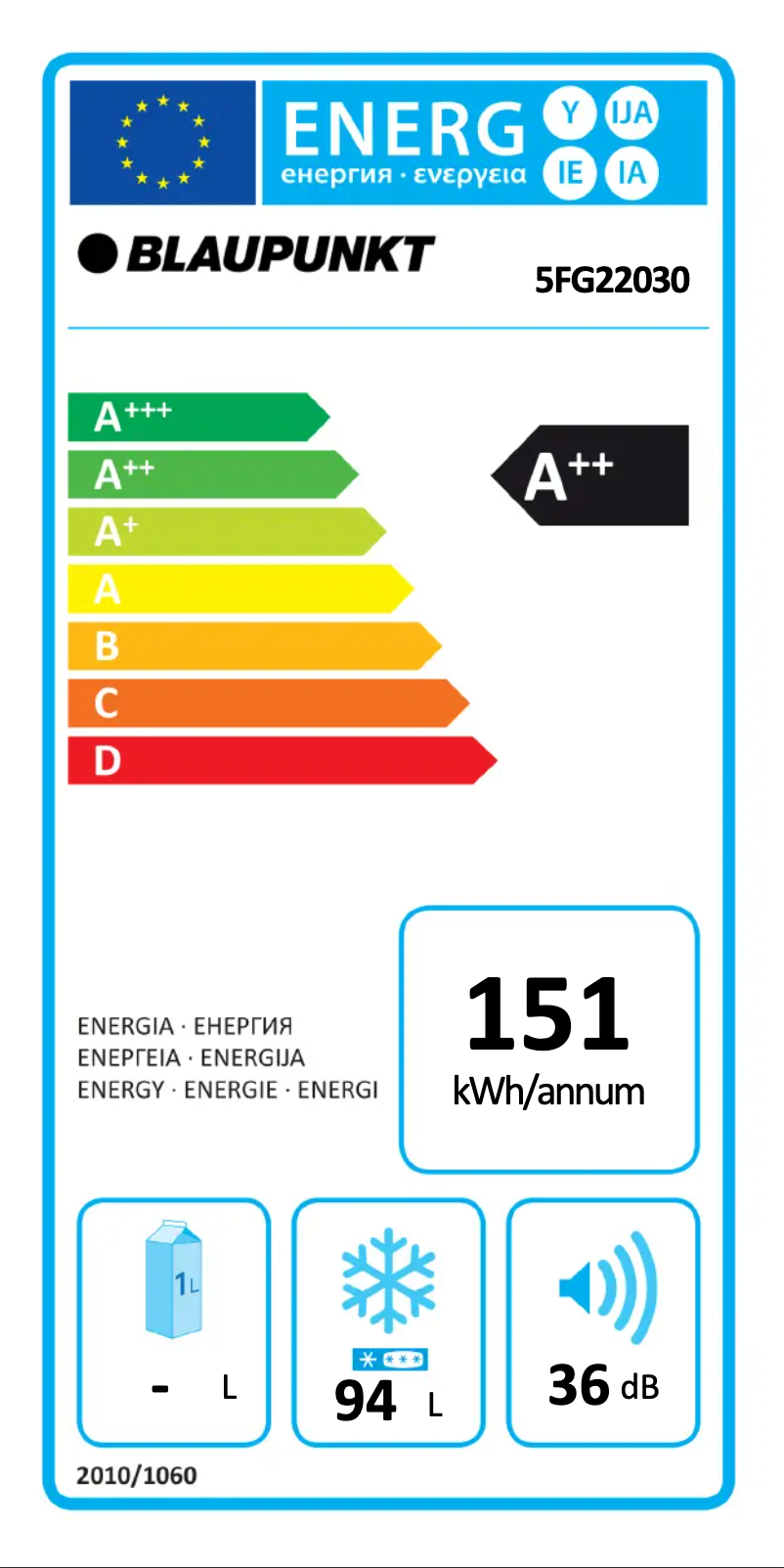 Page n°1 - Label énergétique Blaupunkt 5FG 22030