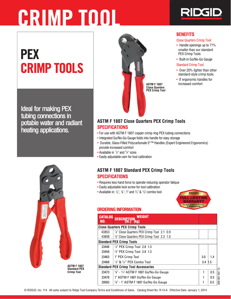 Page 1 de la notice Catalogue Ridgid ASTM F 1807