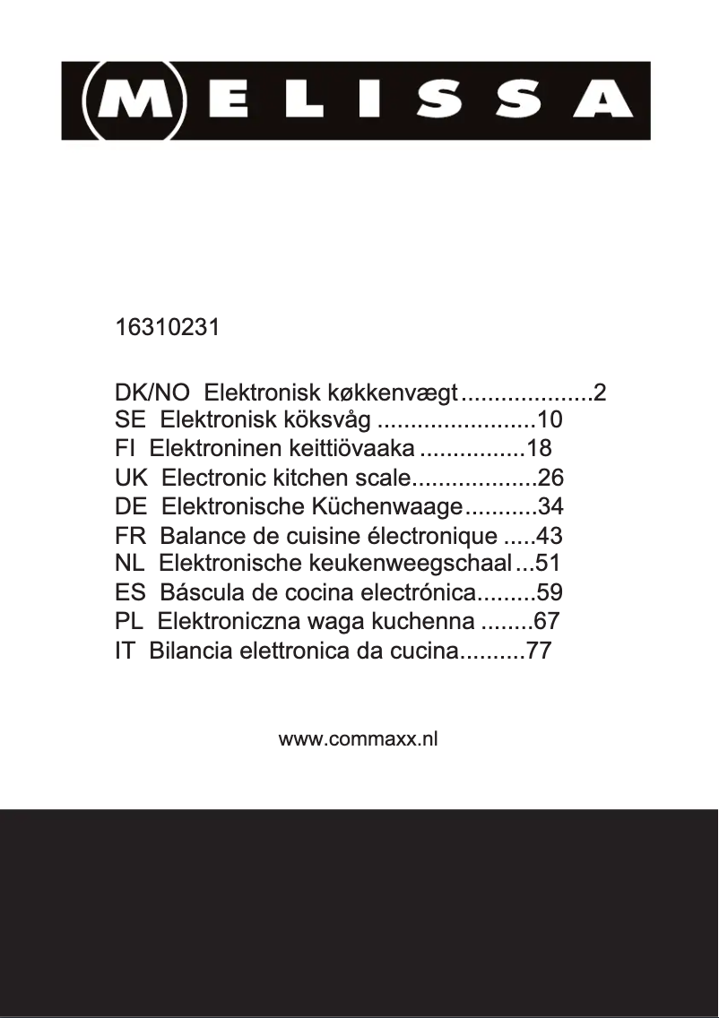 Page 1 de la notice Manuel utilisateur Melissa 16310231