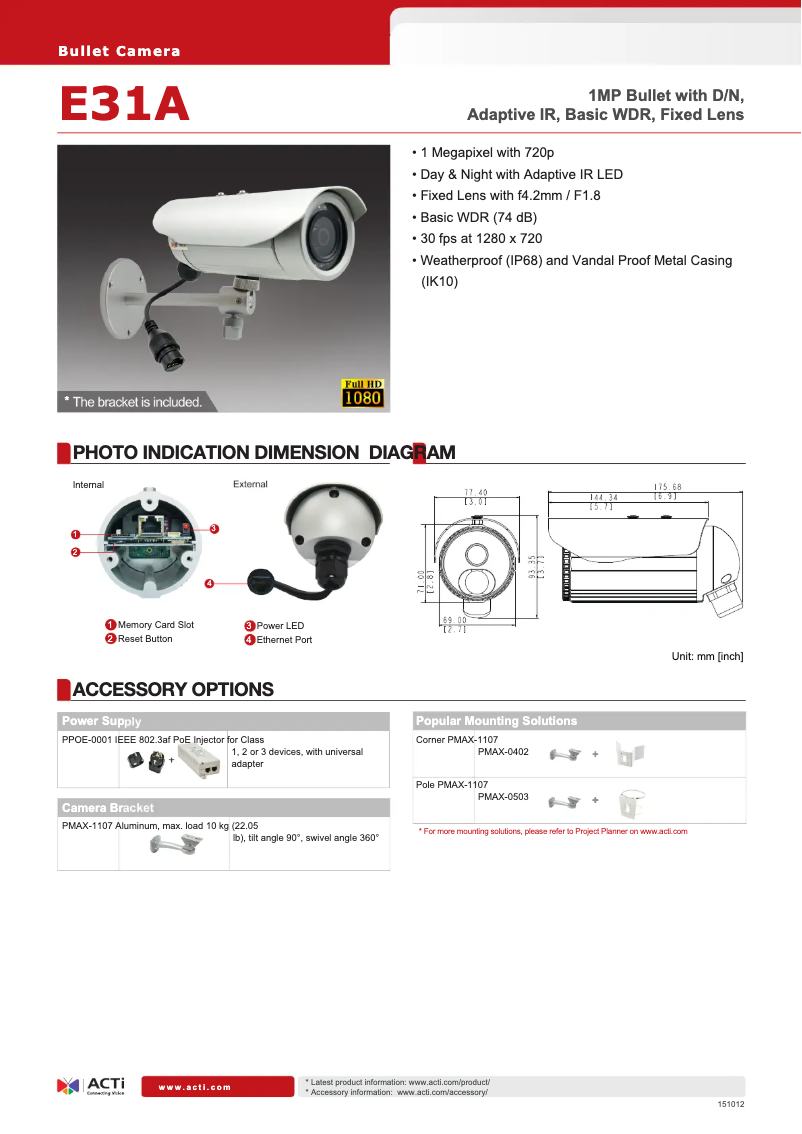 Page n°1 - Fiche technique ACTi E31A