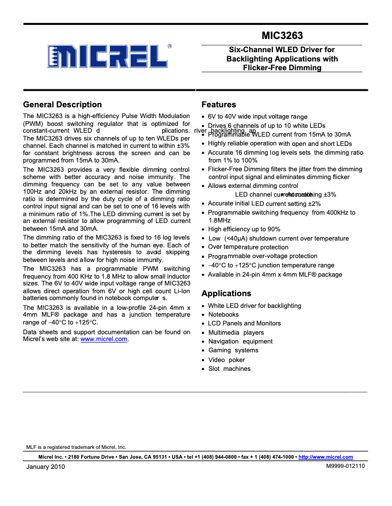 Imagen de la primera página del manual del dispositivo MIC3263