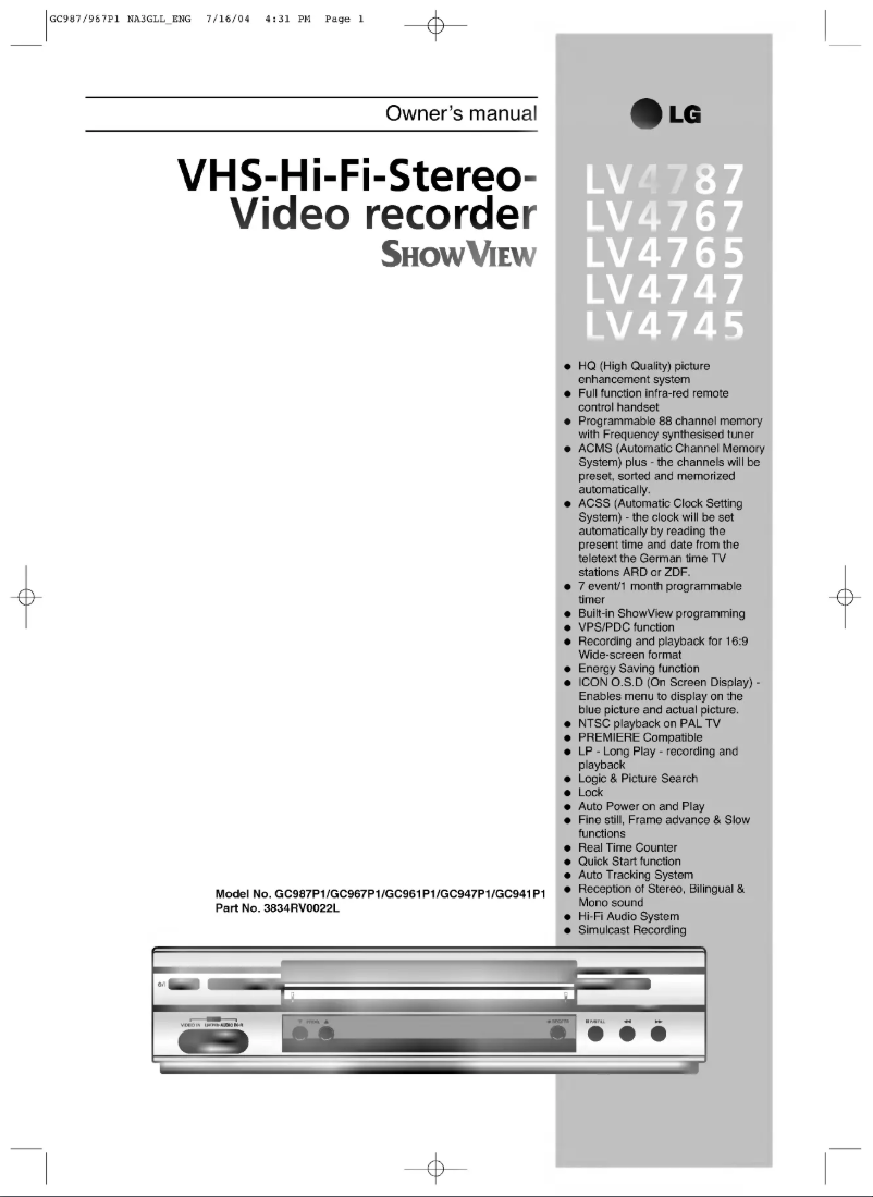 Page 1 de la notice Manuel utilisateur LG GC947P1