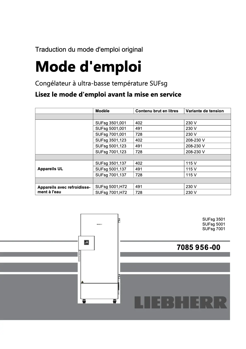 Page 1 de la notice Manuel utilisateur Liebherr SUFsg 5001