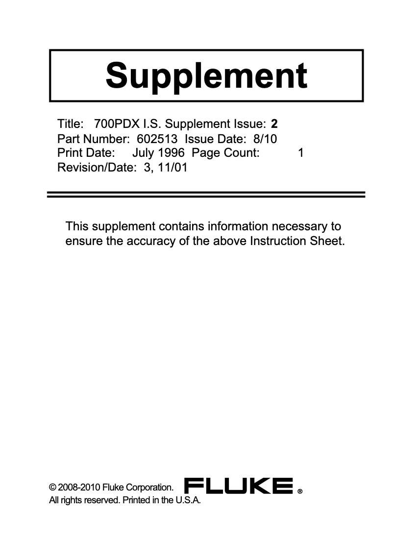 Page 1 de la notice Mode d'emploi Fluke 700PD3