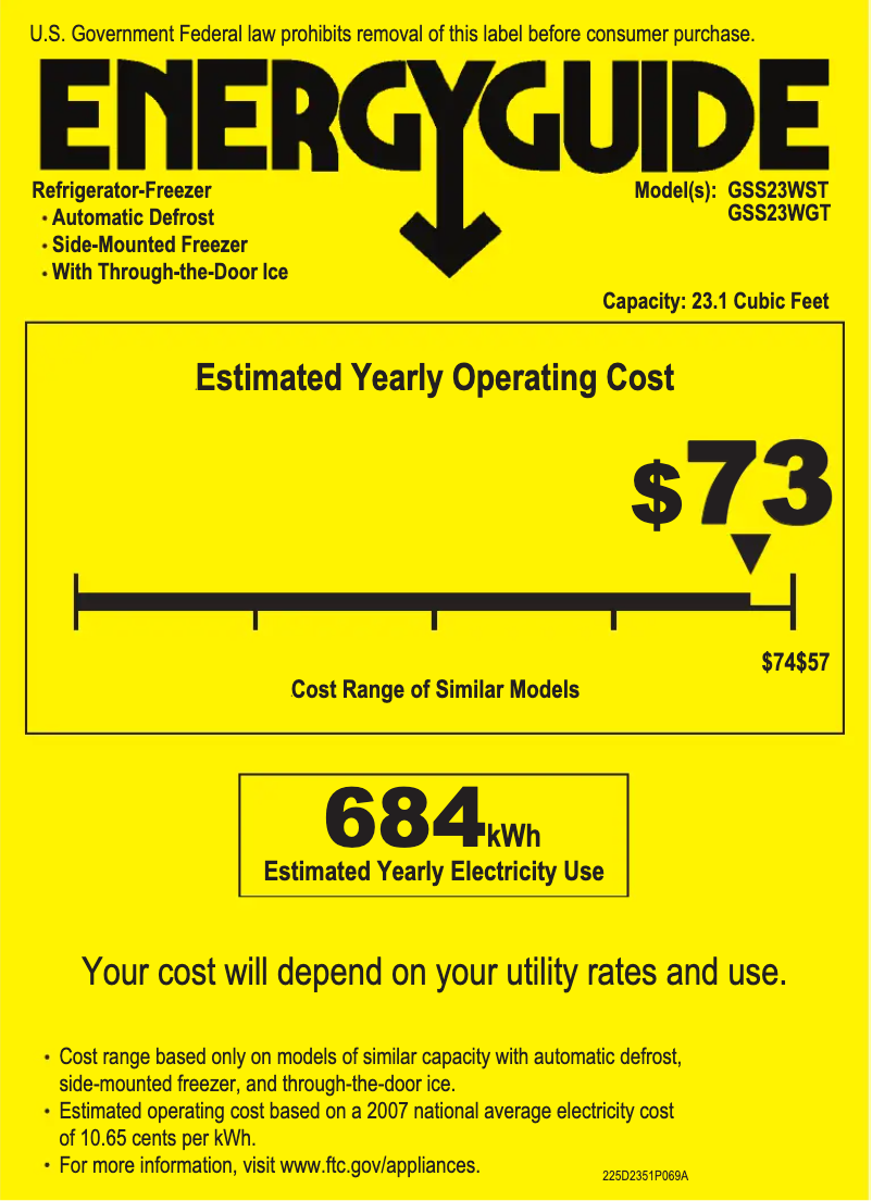 Page n°1 - Label énergétique GE GSS23WGTWW