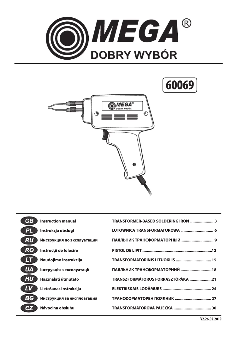 Page 1 de la notice Manuel utilisateur Mega 60069