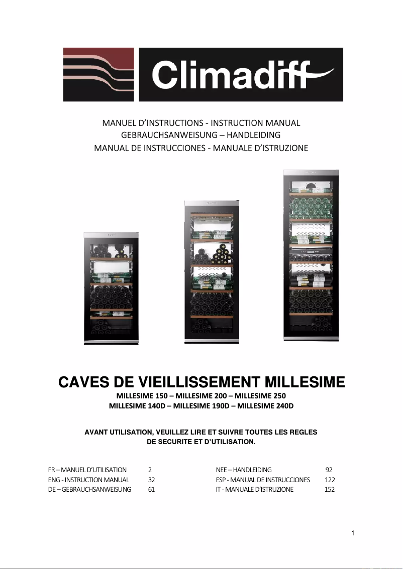 Page n°1 - Manuel utilisateur Climadiff MILLESIME 200