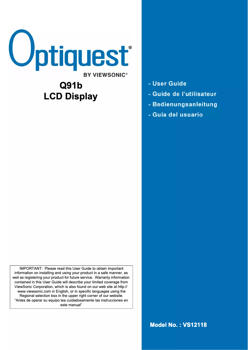 Page n°1 - Manuel utilisateur Viewsonic Optiquest Q91b