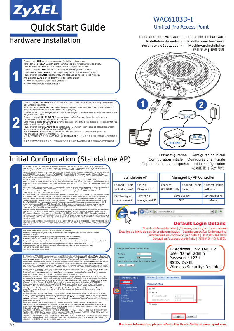 Page n°1 - Guide de démarrage rapide ZyXEL WAC6100