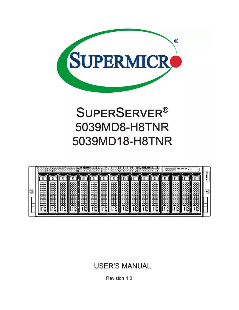 Page 1 de la notice Manuel utilisateur Supermicro SuperServer 5039MD18-H8TNR