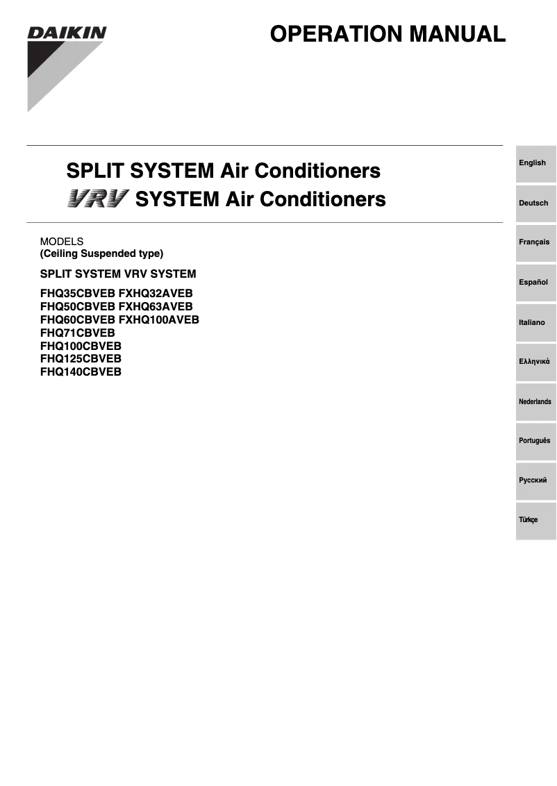 Page 1 de la notice Manuel utilisateur Daikin FHQ125CBVEB