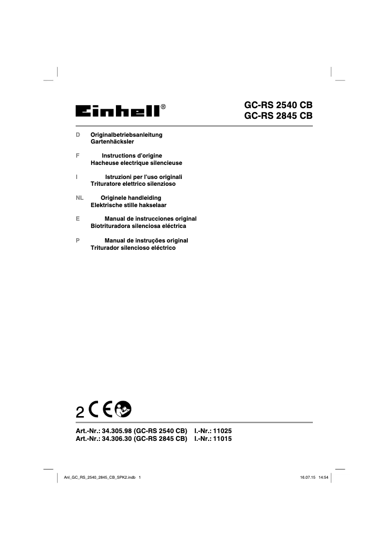 Page 1 de la notice Manuel utilisateur Einhell Classic GC-RS 2845 CB