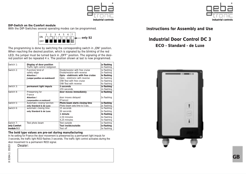 Page 1 de la notice Manuel utilisateur Geba Tronic DC 3 ECO