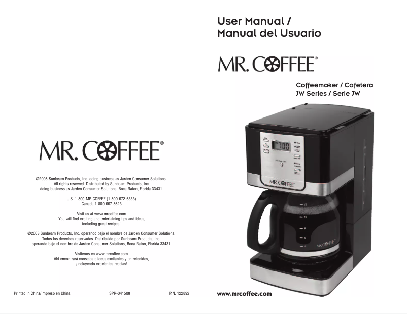 Page 1 de la notice Manuel utilisateur Mr. Coffee JWX27