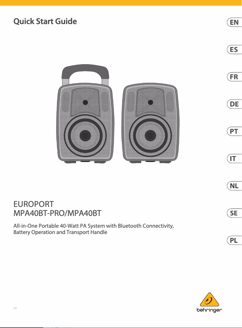 Page 1 de la notice Manuel utilisateur Behringer Europort MPA40BT