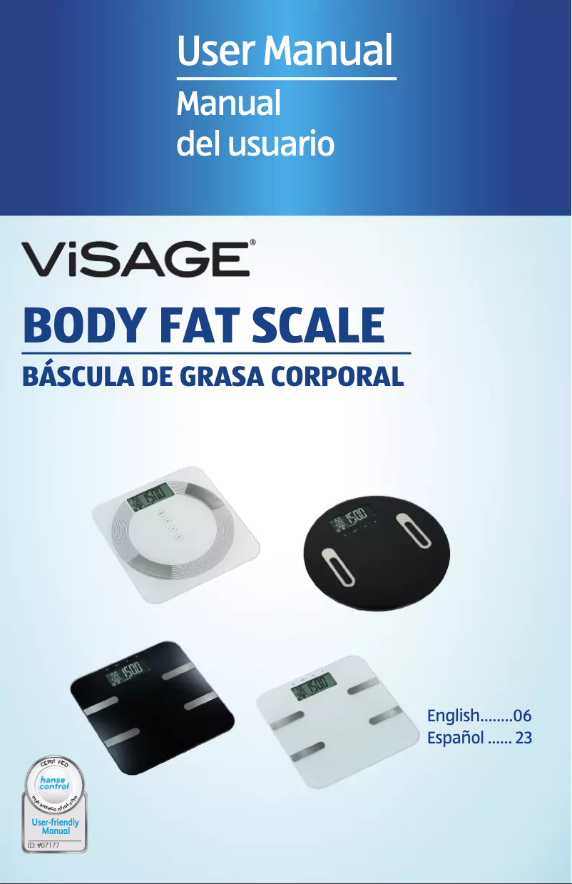 Page 1 de la notice Manuel utilisateur Visage Body Fat Scale 95908