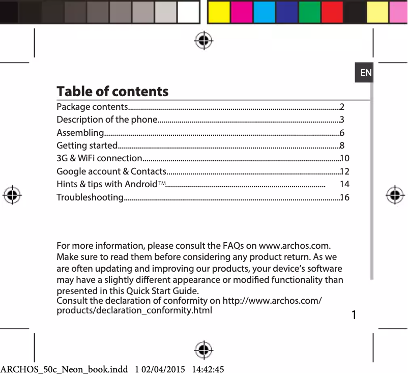 Image de la première page du manuel de l'appareil 50c Neon