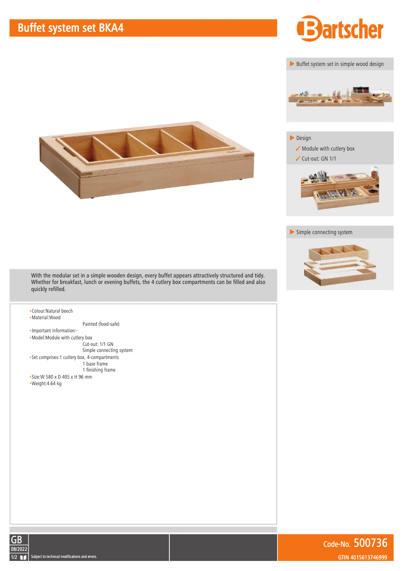 Page 1 de la notice Fiche technique Bartscher BKA4