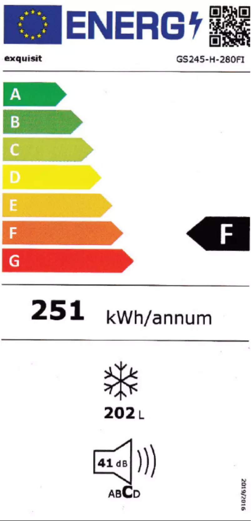 Page 1 de la notice Label énergétique Exquisit GS245-H-280FI