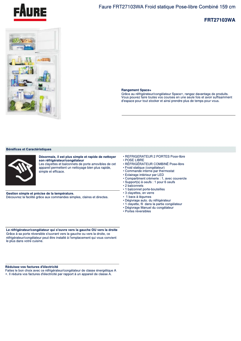 Page n°1 - Fiche technique Faure FRT27103WA