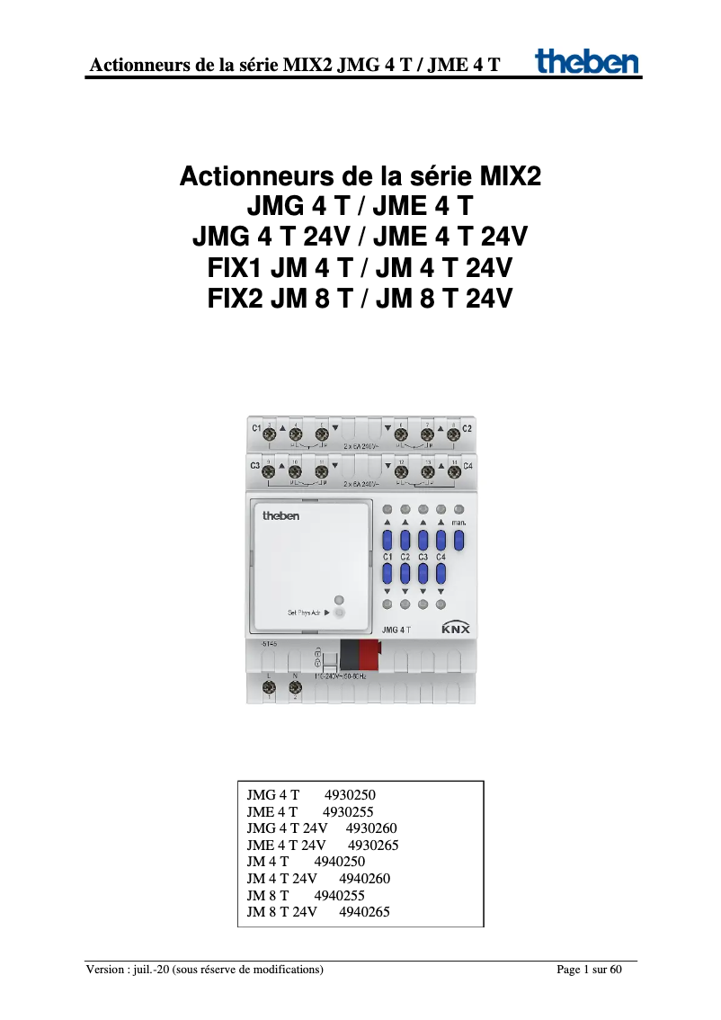 Page n°1 - Manuel utilisateur Theben JM 4 T KNX