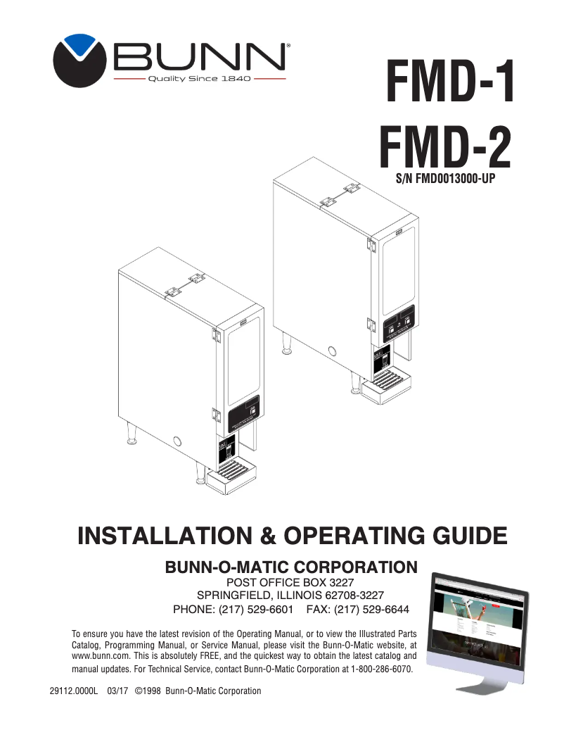 Page 1 de la notice Manuel utilisateur Bunn FMD-2