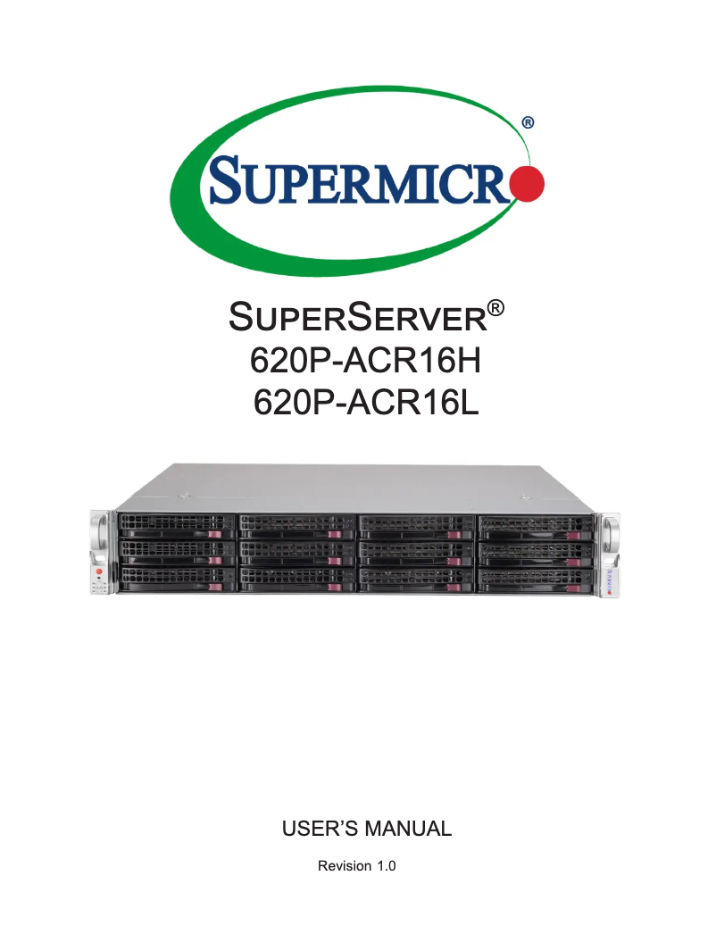 Page 1 de la notice Manuel utilisateur Supermicro SuperServer SSG-620P-ACR16H