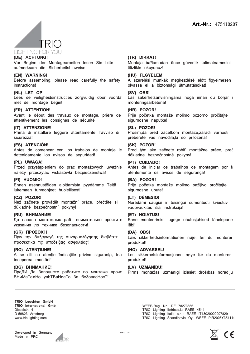 Page n°1 - Manuel utilisateur Trio Lighting Tandori 475410207
